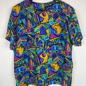 Vintage Caviar Abstract 80s Printed Short Sleeve Blouse Top size Medium EUC